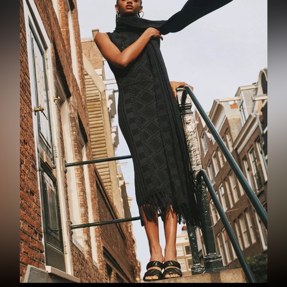 SCOTCH & SODA Black Knit Fringe Midi Hem Dress Size SMALL Sleeveless NWT $178 - Picture 8 of 12